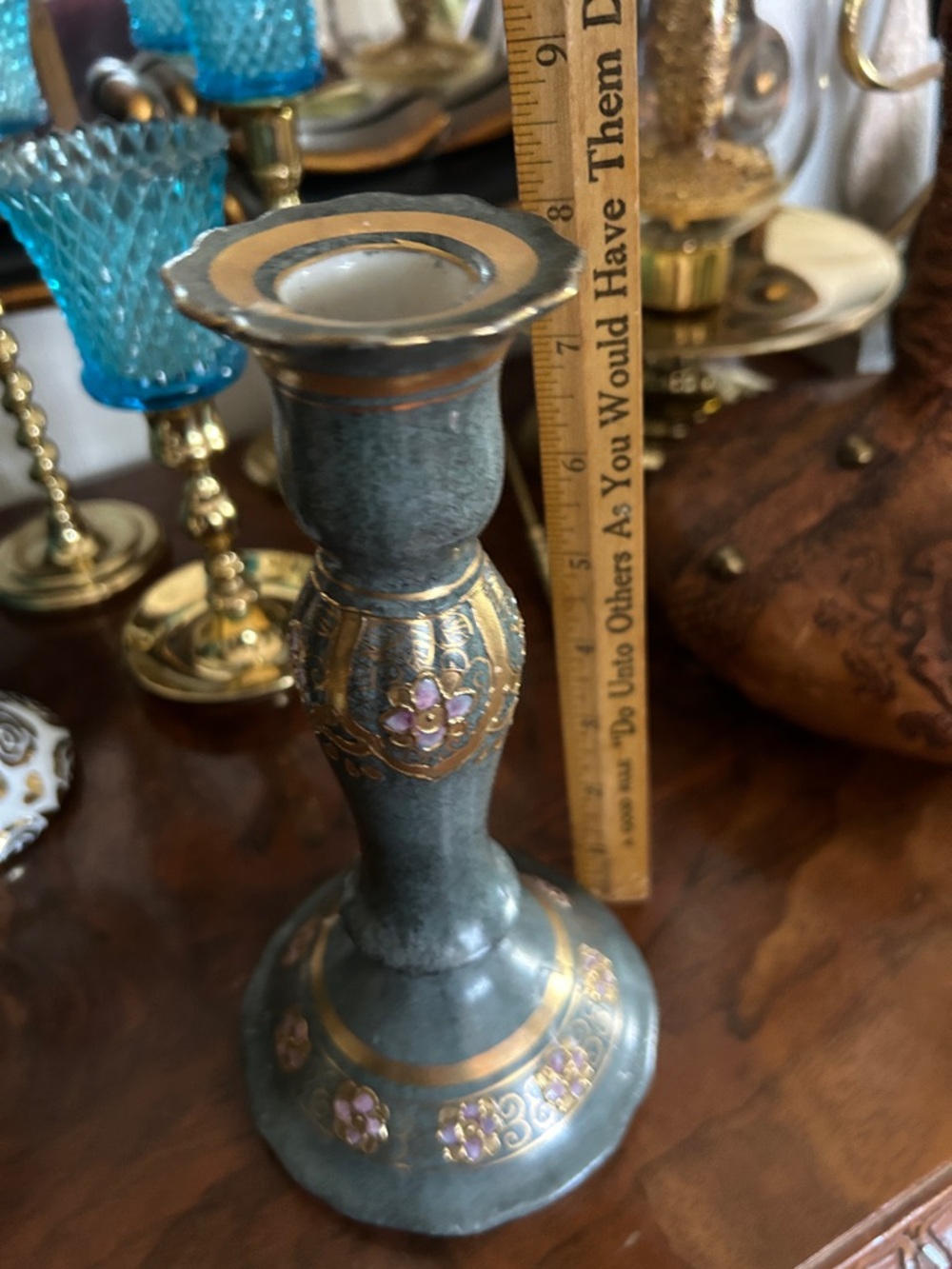 Vintage Green Floral Candle Holder - Picture 6 of 6